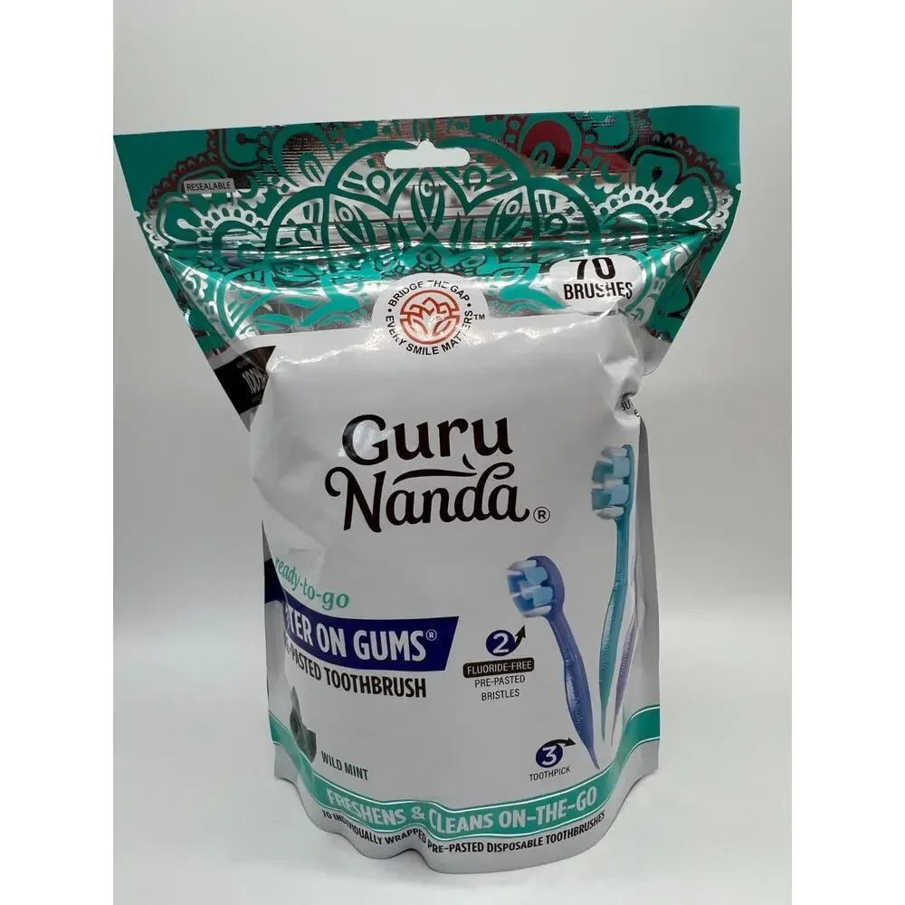 GuruNanda Ready-to-Go Pre-Pasted Toothbrushes Wild Mint 70 Ct